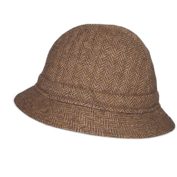 Burberry's Bruxelles Vintage Wool Herringbone Tweed Walking Bucket Hat 7 1/4 - Picture 2 of 8
